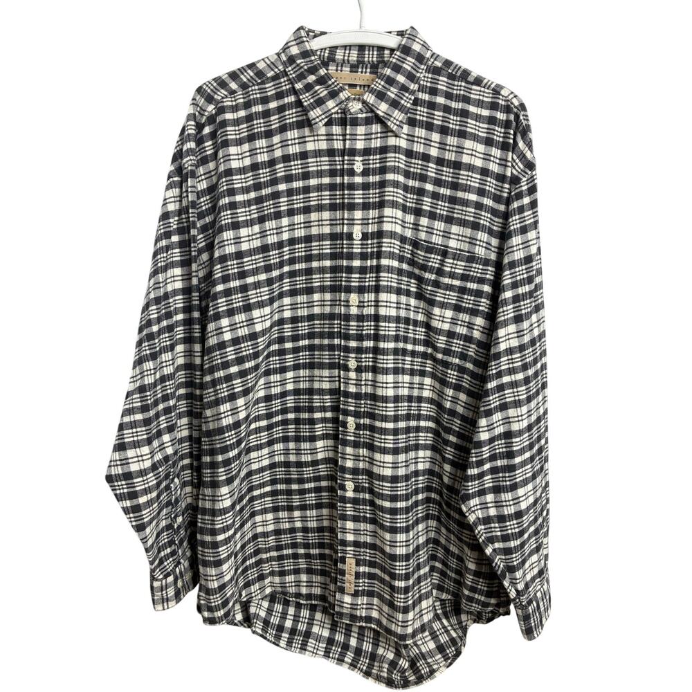 EAST ISLAND Men's Vintage Portuguese Flannel Large Black White Plaid Shirt